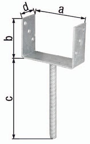 U-Pfostenträger ETA-10/0210 101x100x200x60mm, TZN m.Betonanker a.Riffelstahl GAH