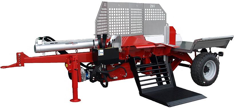 HPE28 ESS Vogesenblitz horizontal Holzspalter auf 25 km/h Fahrwerk, EN609-1, Kombiantrieb: Zapfwellenantrieb + Elektromotor 400 V / 9,2 kW, 28 to.
