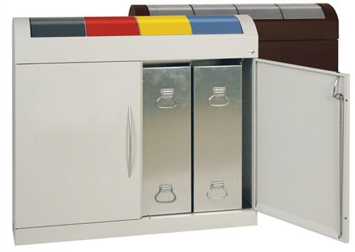 Wertstoffsammler H975xB860xT320mm, Inh.3 x 45l Soft-Mocca Klappen VA