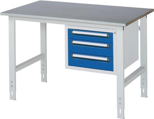 Arbeitstisch B2000xT1000xH760-1080mm, Arbeitsplatte Stahlblech Gestell lichtgrau